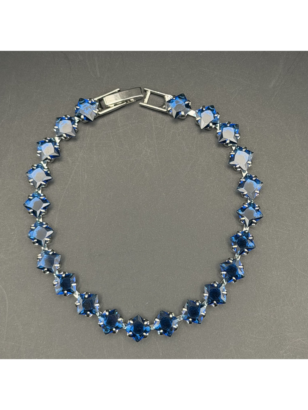 candy+clover dark blue princess cut silver tone tennis bracelet